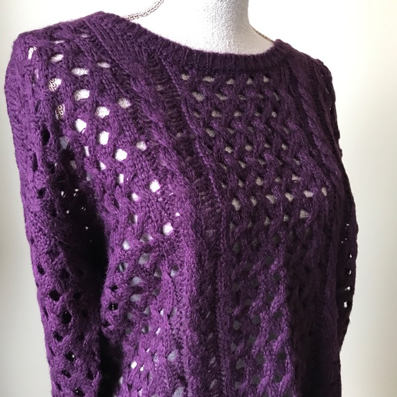 AQUA Dark Purple Open Weave Knit Sweater LARGE - Picture 3 of 8